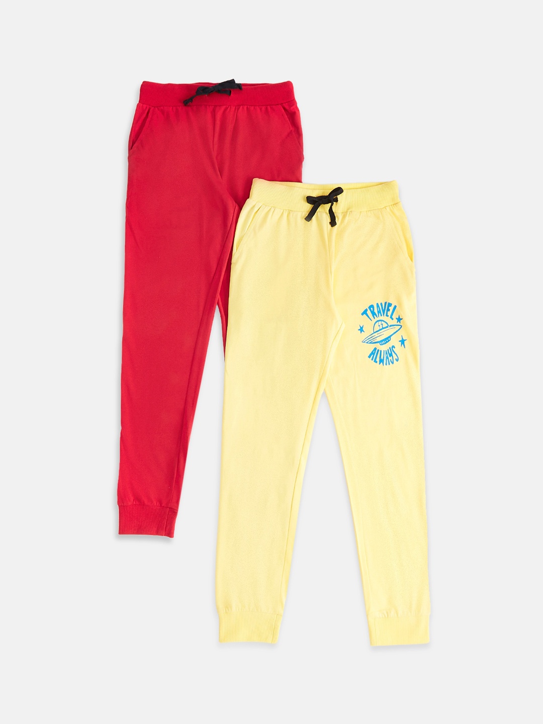 

Pantaloons Junior Boys Pack of 2 Red & Yellow Solid Pure Cotton Joggers