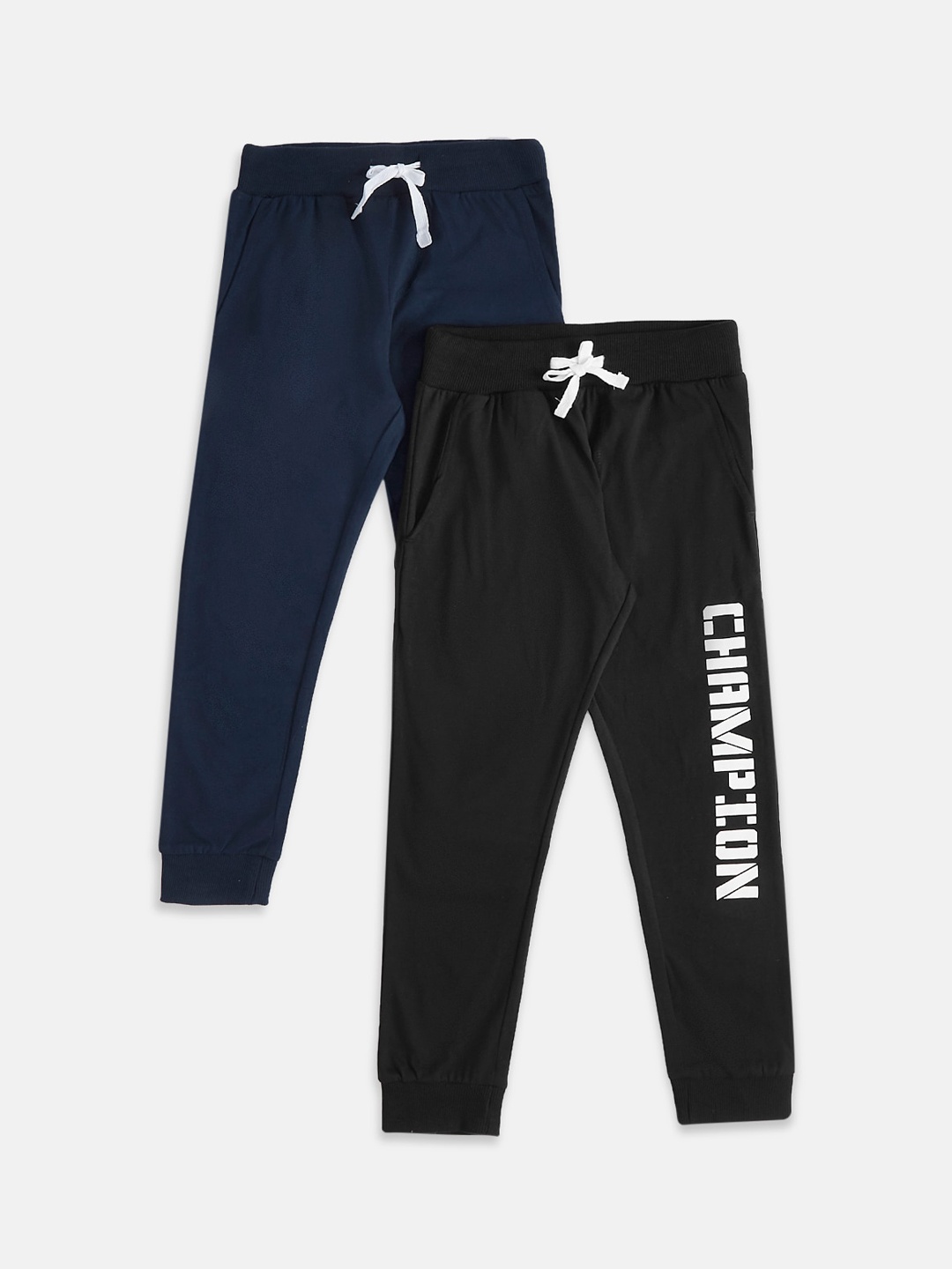 

Pantaloons Junior Boys Pack Of 2 Solid Pure Cotton Regular-fit Joggers, Navy blue