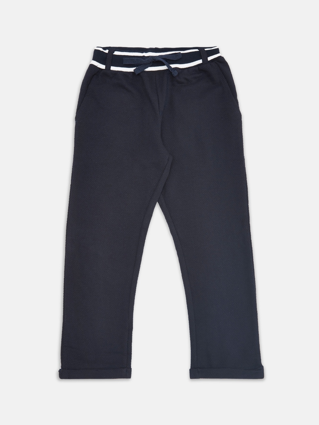 

Pantaloons Junior Boys Navy Blue Solid Pure Cotton Track Pants