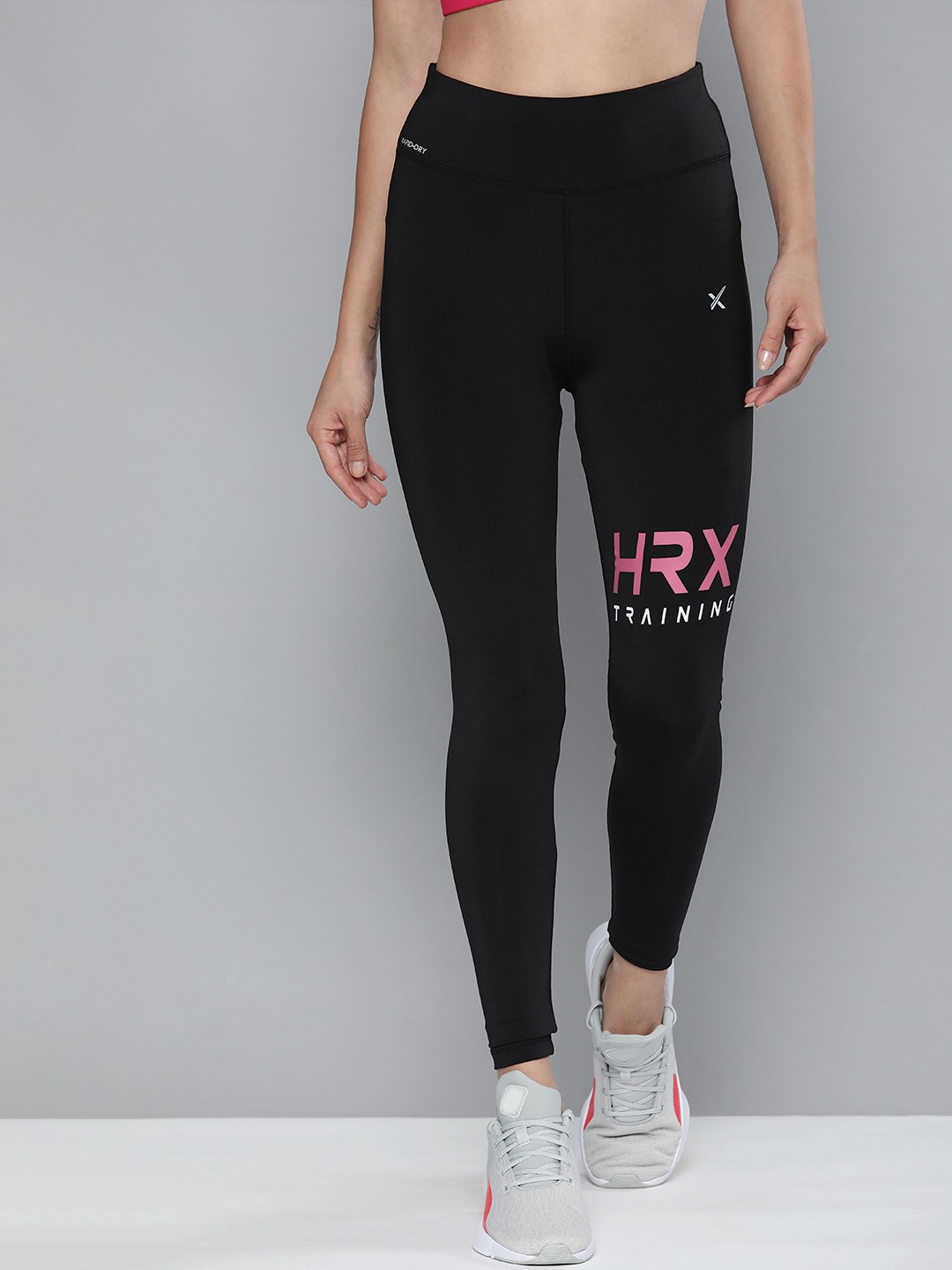 

HRX by Hrithik Roshan Women Black Brand Logo Detail Training Tights