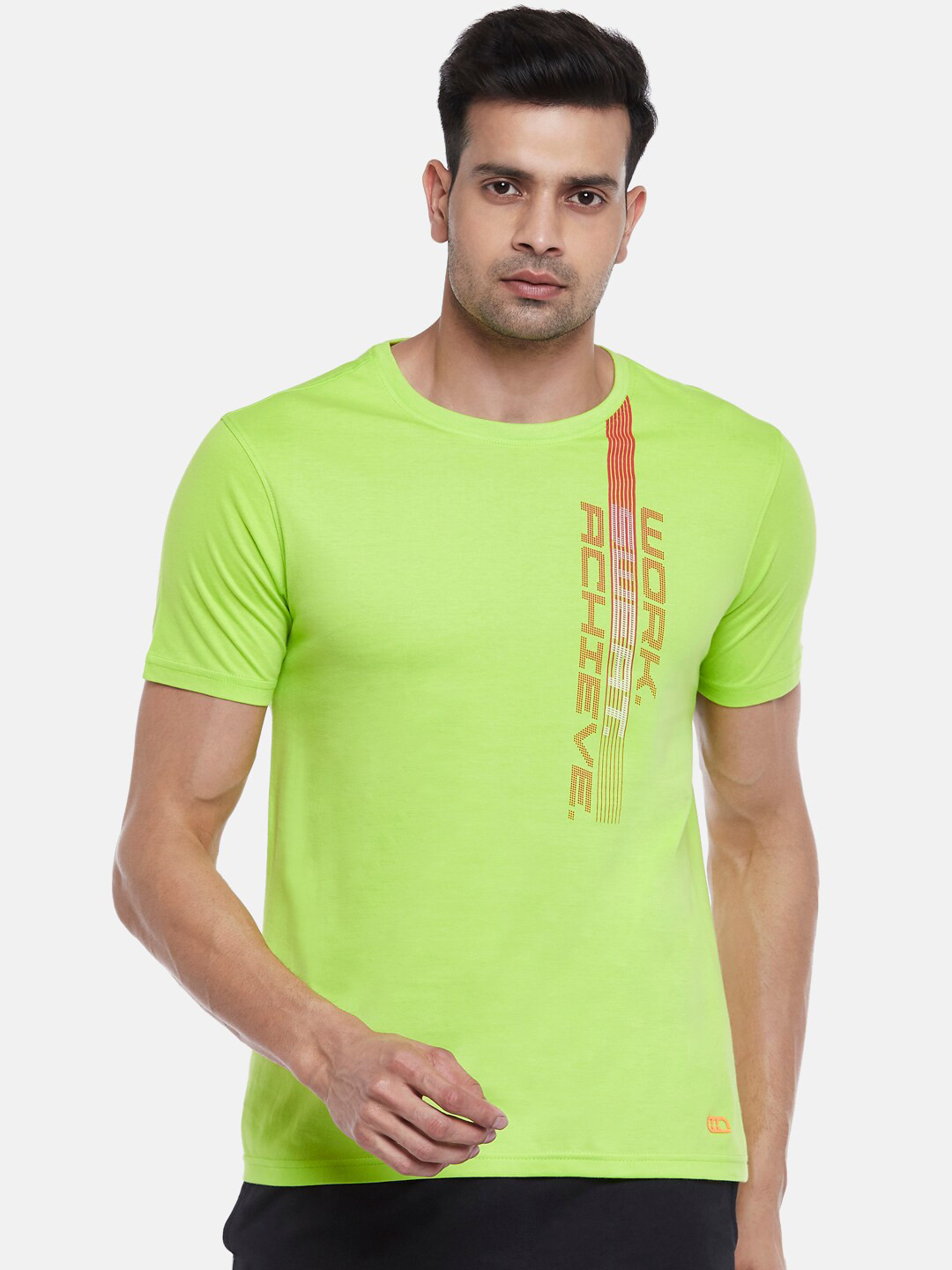 

Ajile by Pantaloons Men Fluorescent Green Pure Cotton Printed Slim Fit T-shirt