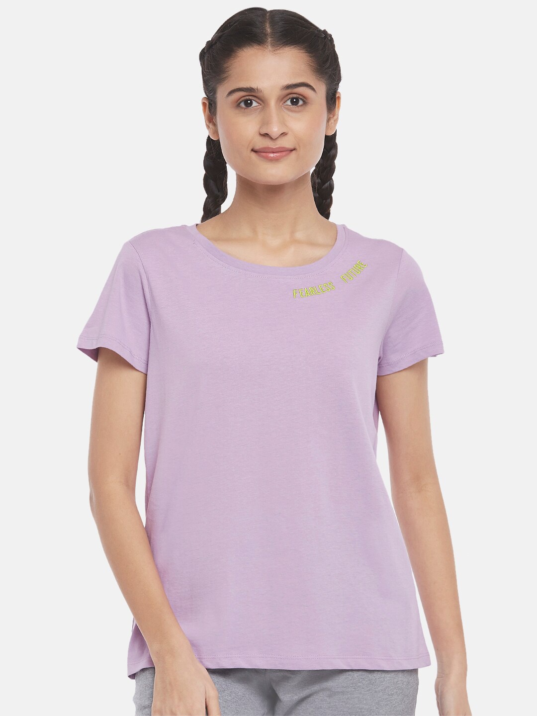 

Ajile by Pantaloons Women Purple Solid Polo Collar Pure Cotton T-shirt