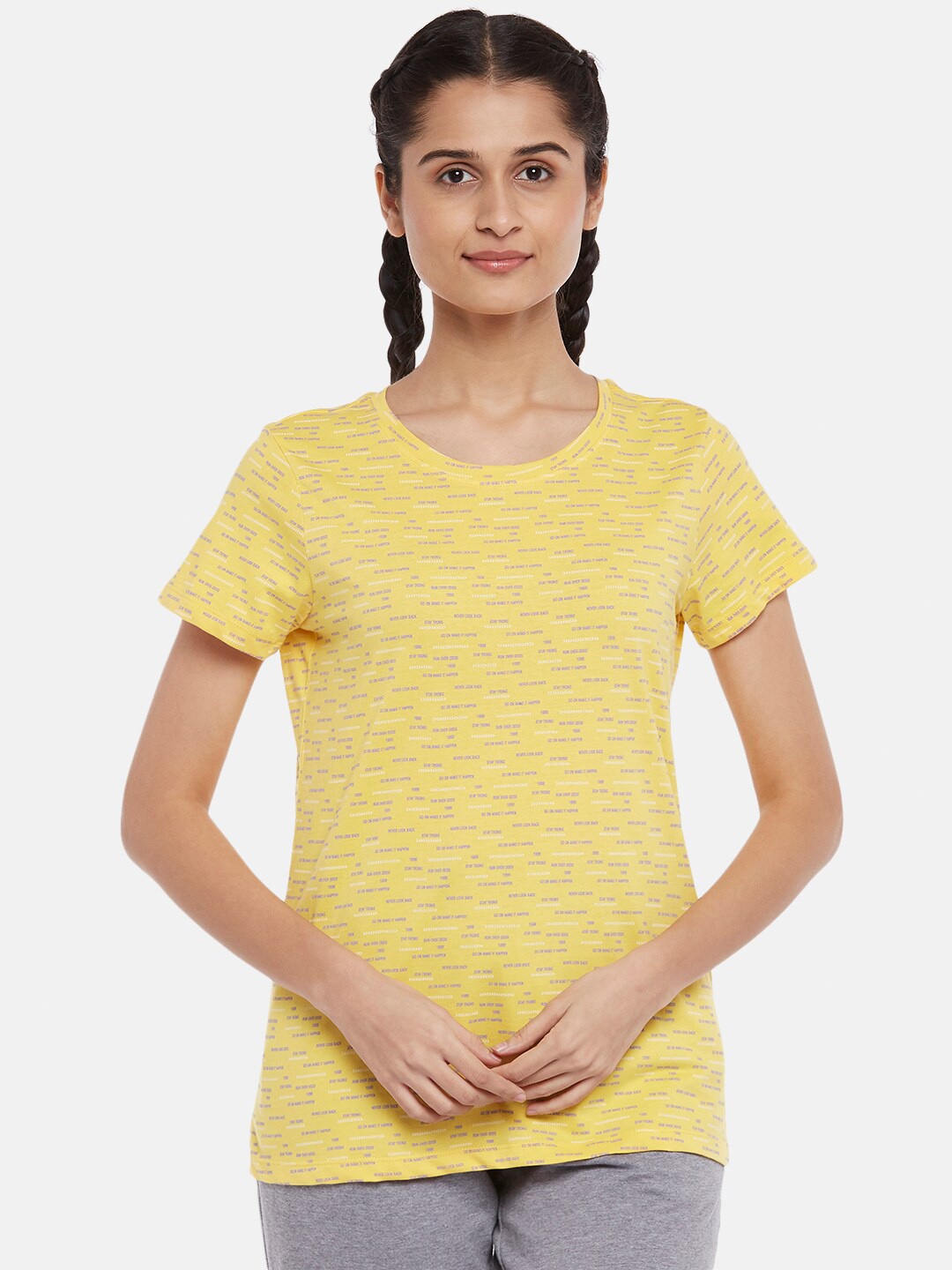 

Ajile by Pantaloons Women Yellow Printed Tshirt