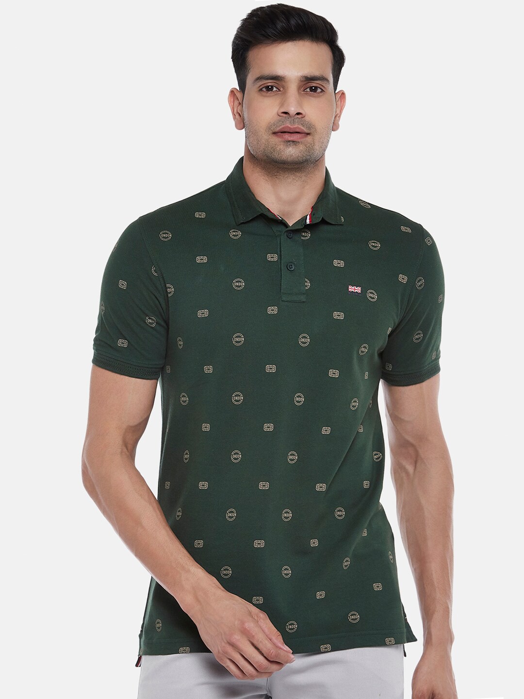 

BYFORD by Pantaloons Men Olive Green Printed Pure Cotton Slim Fit T-shirt