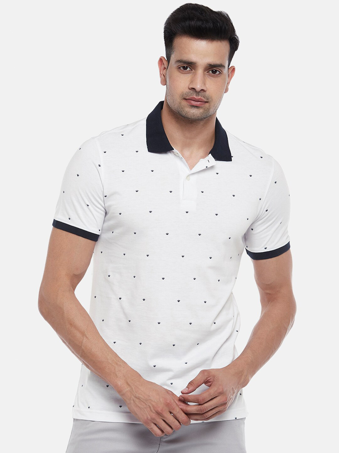 

BYFORD by Pantaloons Men White Printed Polo Collar Slim Fit T-shirt