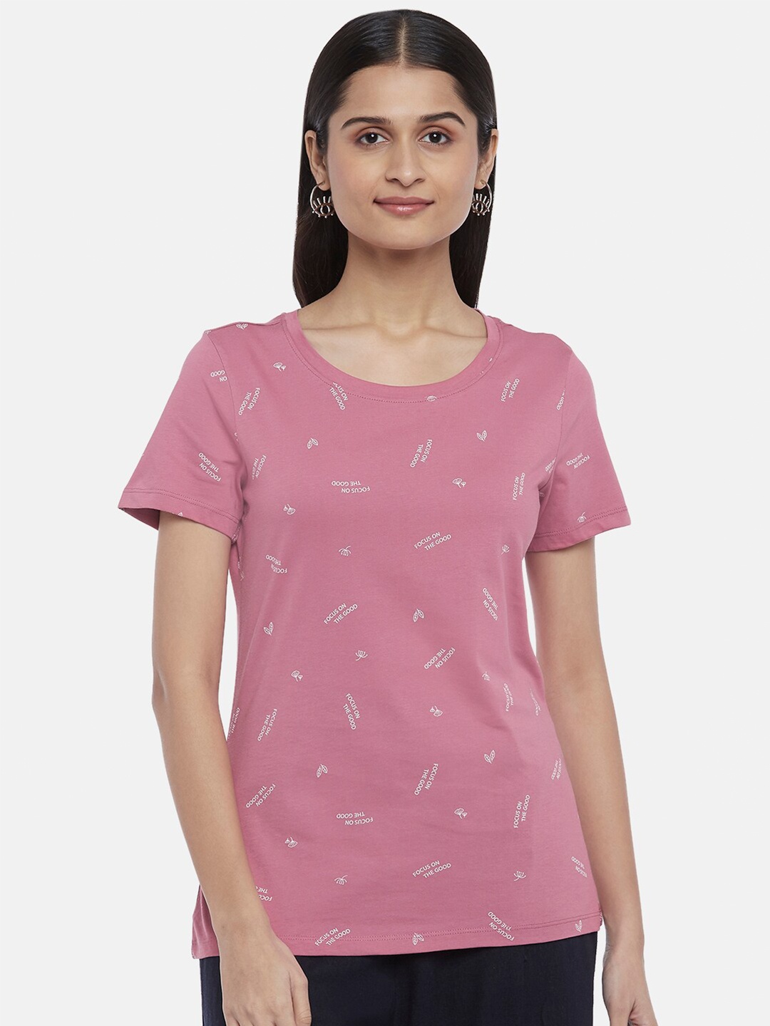 

Honey by Pantaloons Women Pink Pure Cotton T-shirt