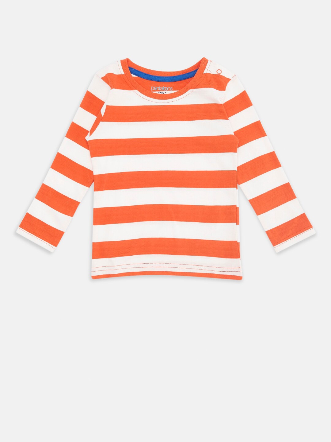 

Pantaloons Baby Boys Orange & White Striped Pure Cotton T-shirt