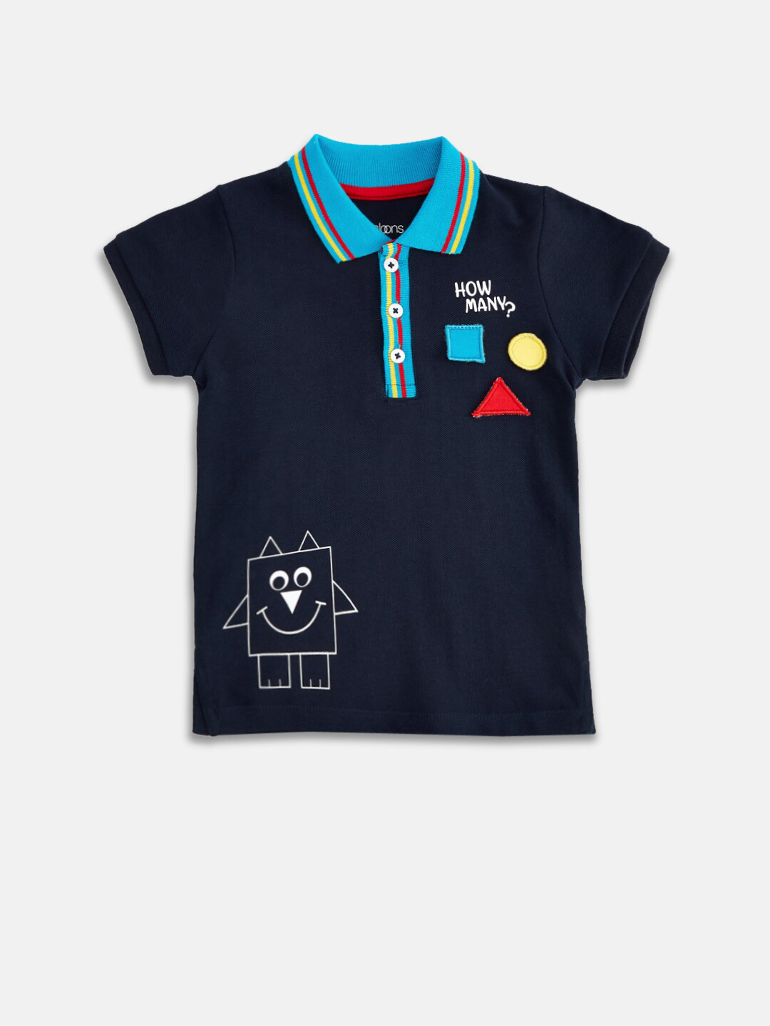 

Pantaloons Baby Boys Navy Blue Polo Collar Pure Cotton Applique T-shirt