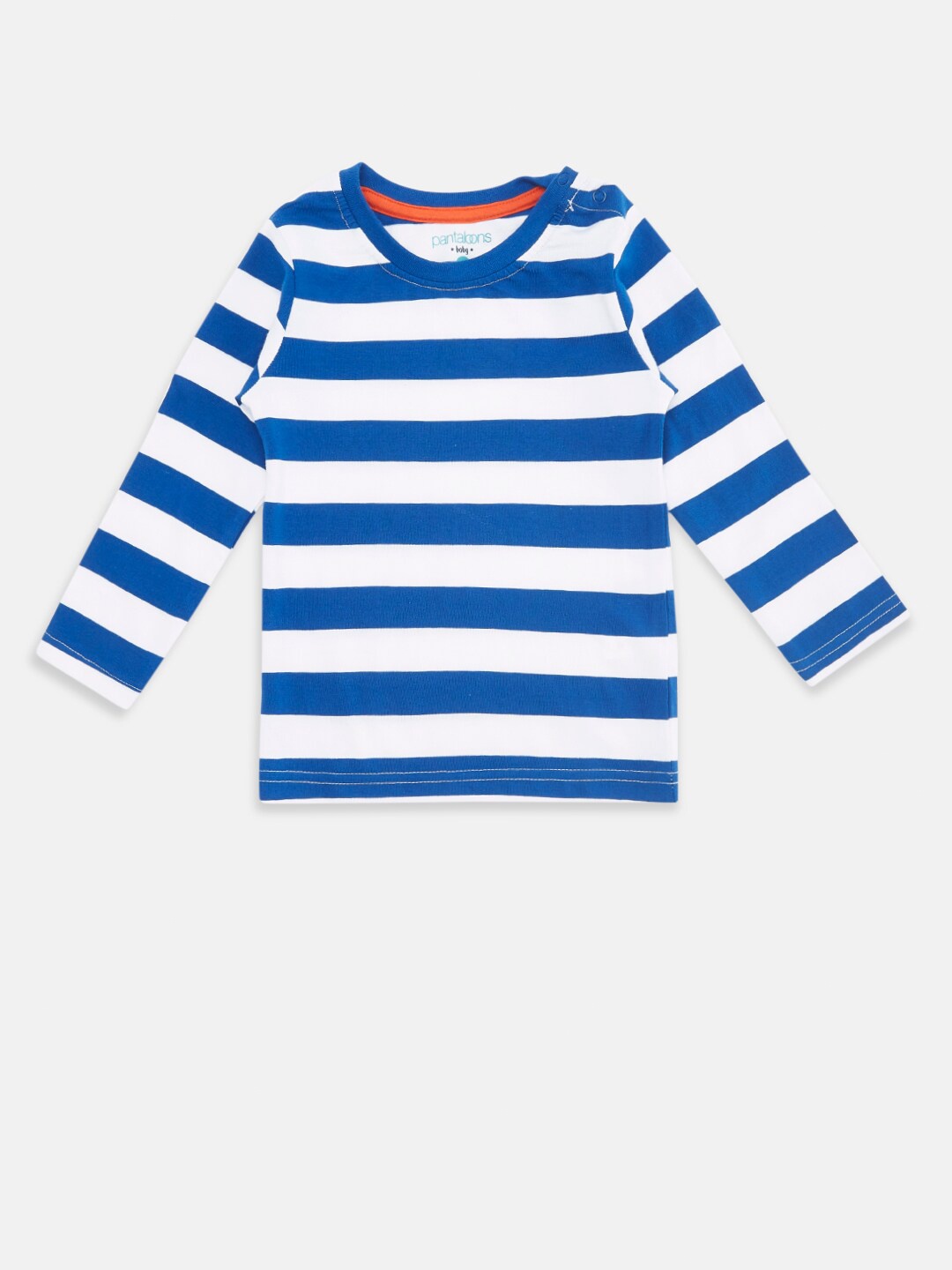 

Pantaloons Baby Boys Blue Striped Pure Cotton T-shirt