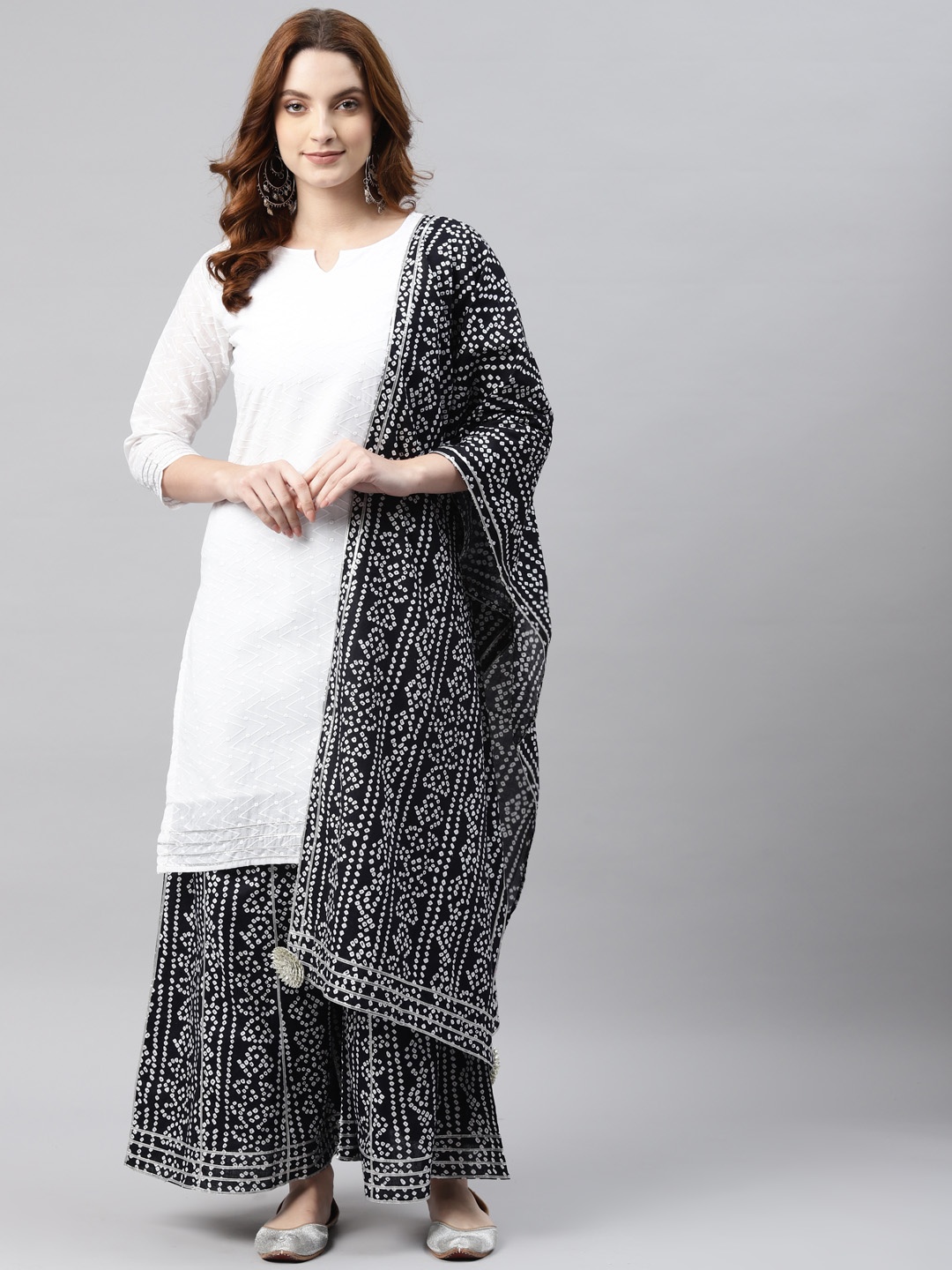 

RAJGRANTH Women White Pure Cotton Floral Embroidered Kurta with Sharara & With Dupatta