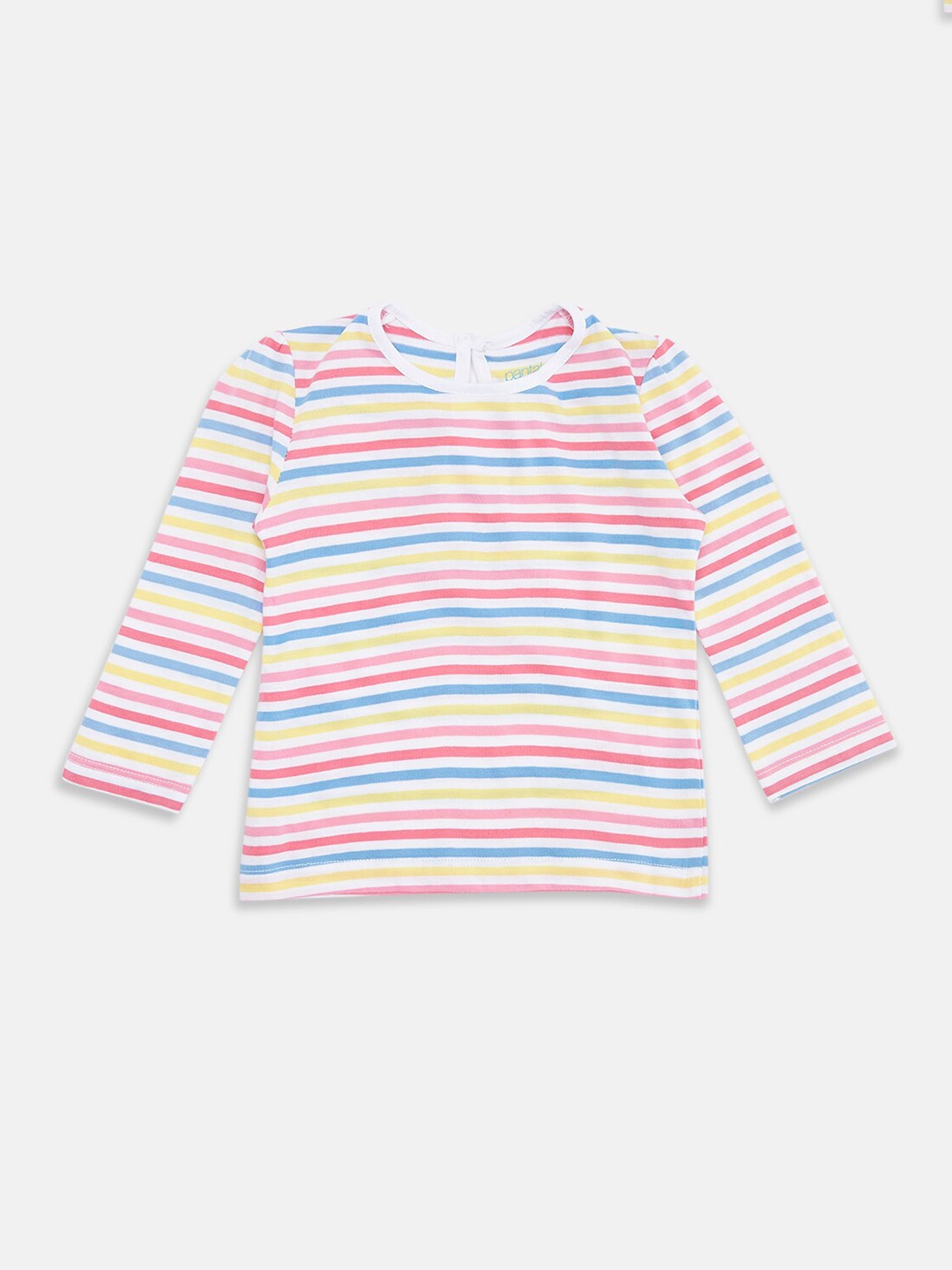 

Pantaloons Baby Girls Pink & Blue Striped Pure Cotton T-shirt
