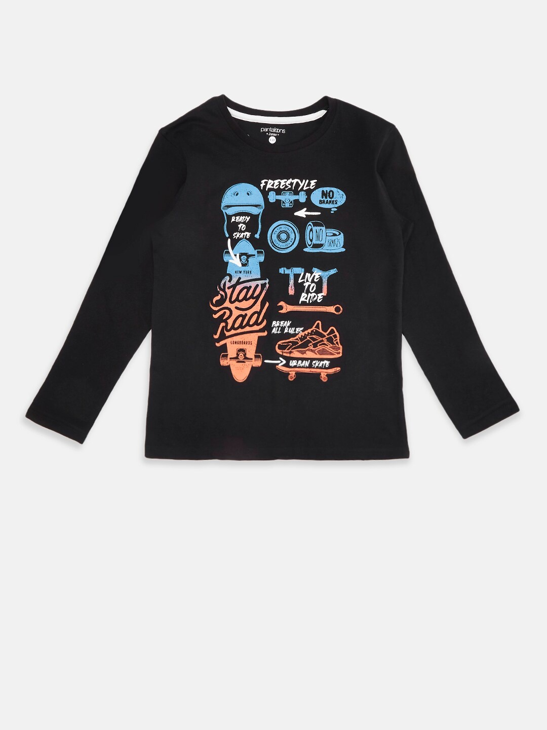 

Pantaloons Junior Boys Black Printed Pure Cotton T-shirt