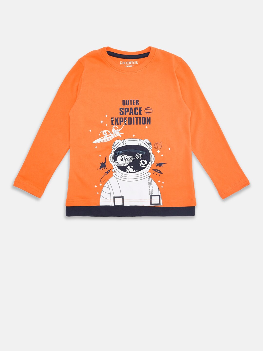 

Pantaloons Junior Boys Orange Printed Pure Cotton T-shirt