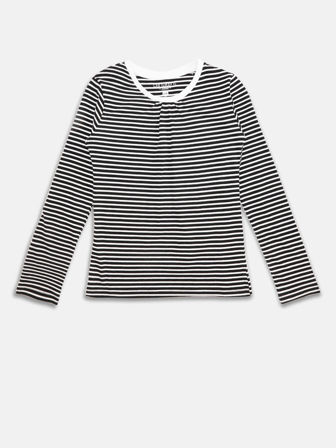 

Pantaloons Junior Girls Black Striped Pure Cotton Regular Fit T-shirt