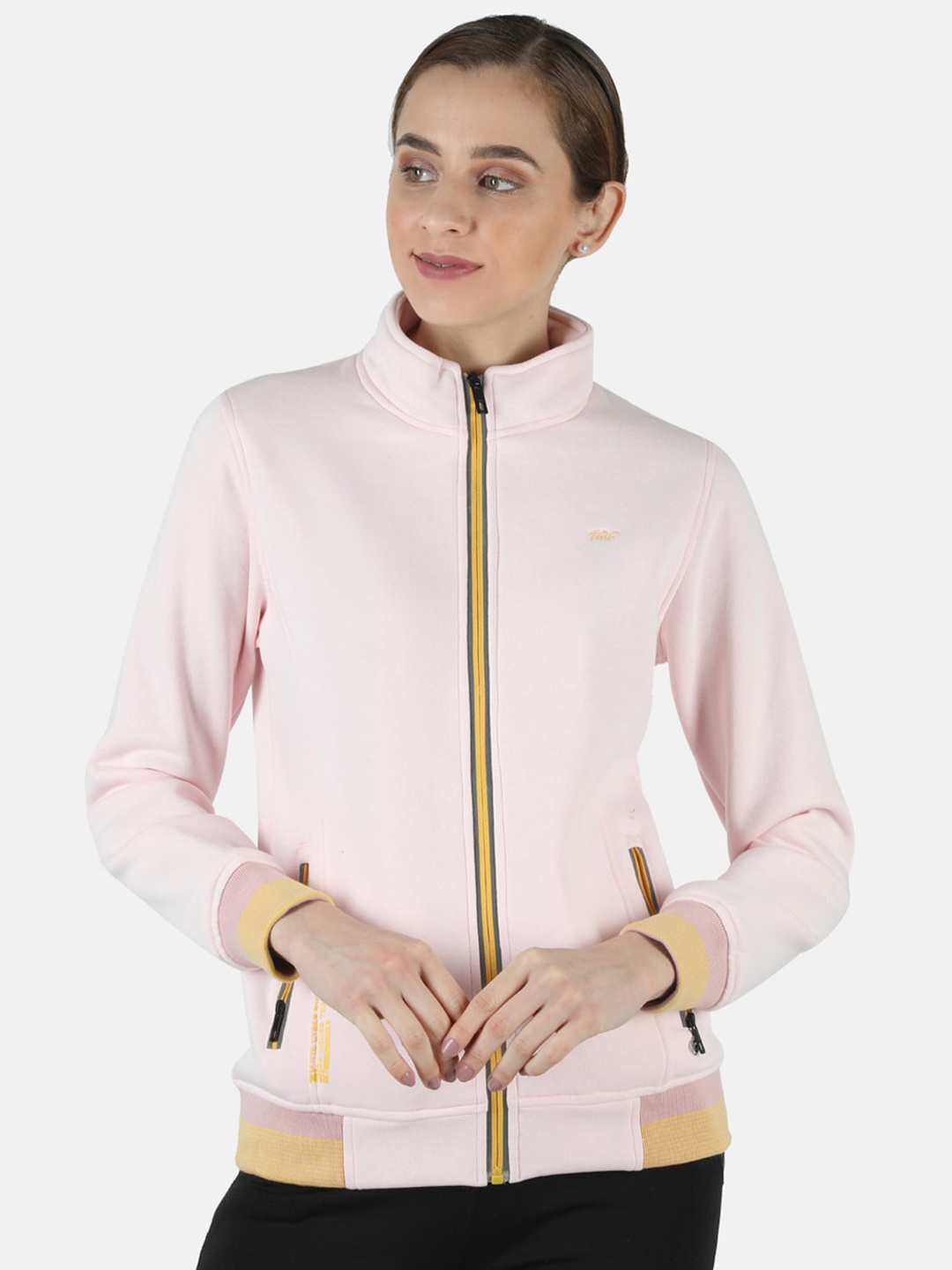 

Monte Carlo Women Pink Solid Mock Collar Sweatshirt