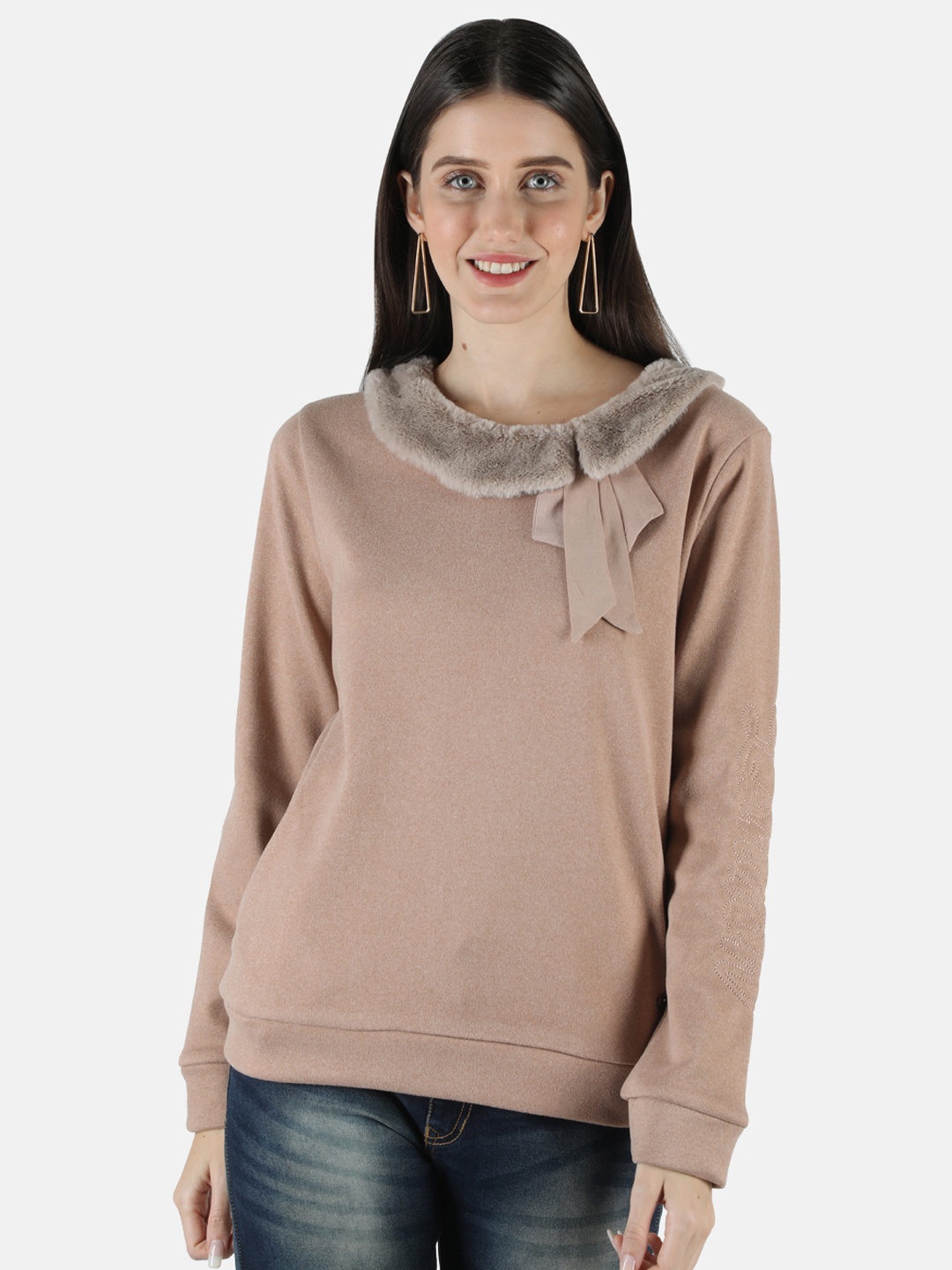 

Monte Carlo Women Beige Solid Sweatshirt