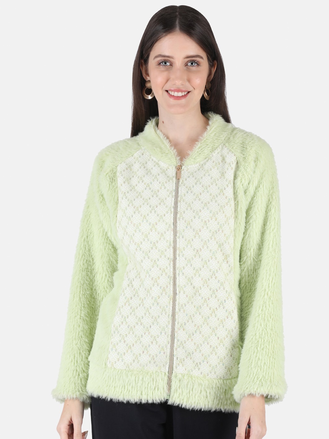 

Monte Carlo Women Green Self Design Mandarin Collar Sweatshirt