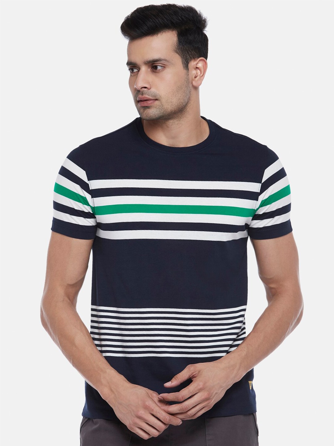 

Urban Ranger by pantaloons Men Blue Pure Cotton Slim Fit T-shirt