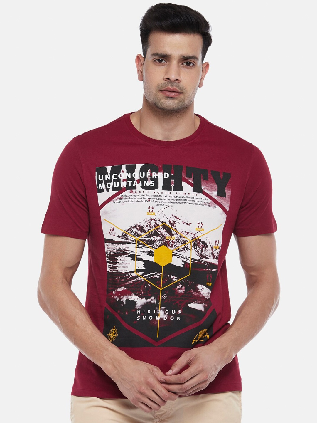 

Urban Ranger by pantaloons Men Maroon Printed Pure Cotton Slim Fit T-shirt