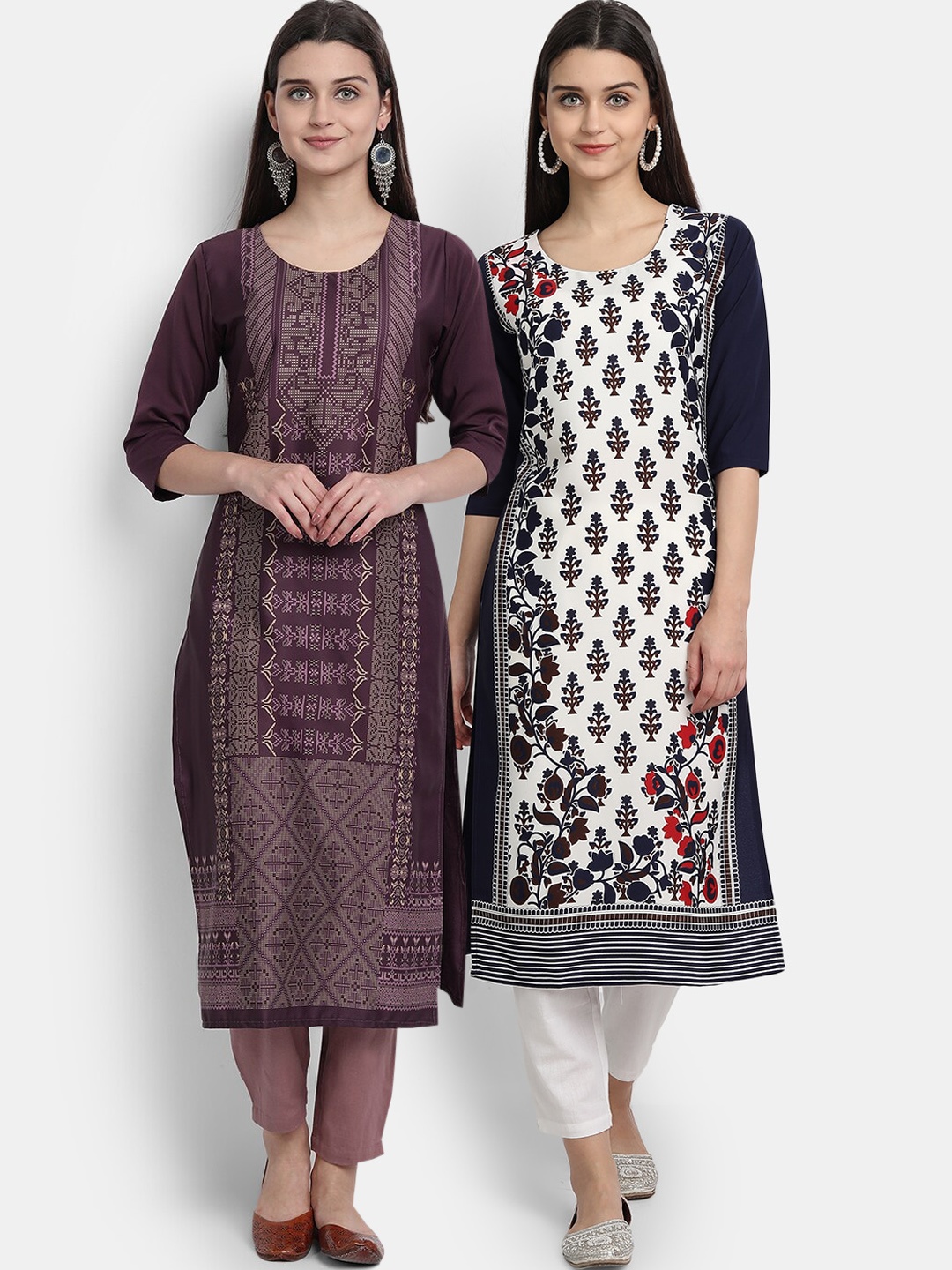 

7Threads Women Set of 2 Ethnic Motifs Printed Crepe Kurta, Multi