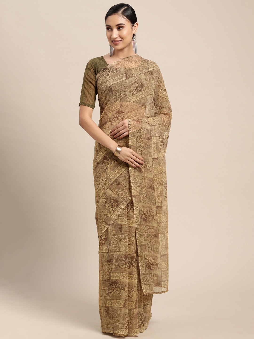 

KALINI Beige & Brown Ethnic Motifs Saree