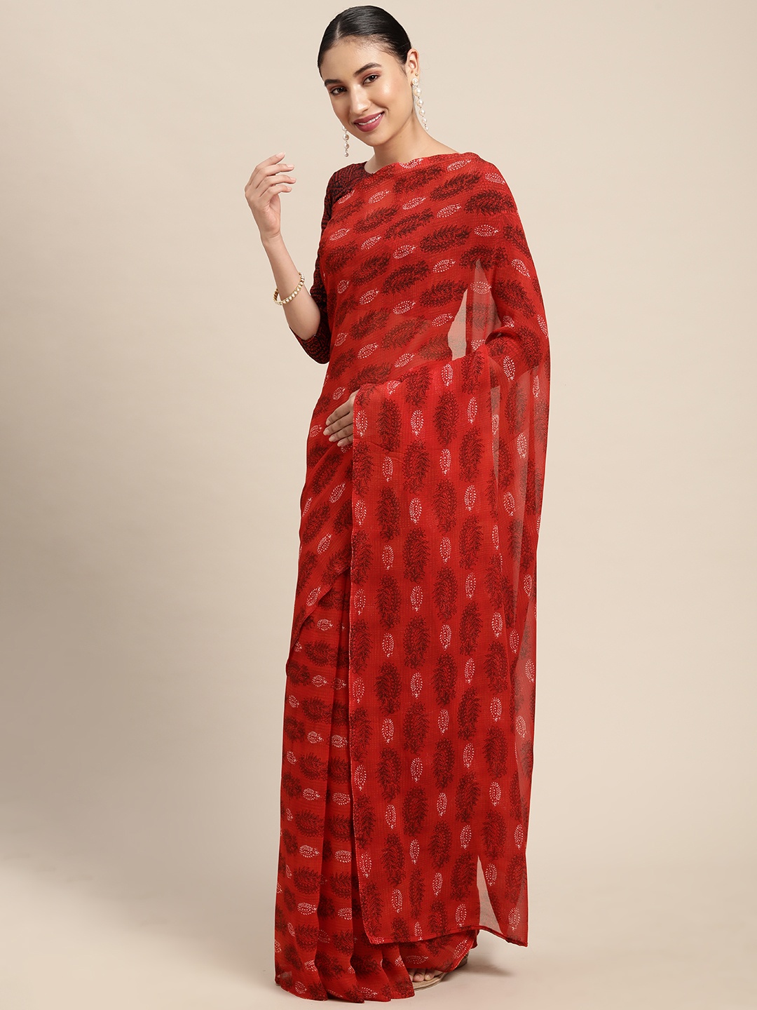 

KALINI Red & Black Ethnic Motifs Saree