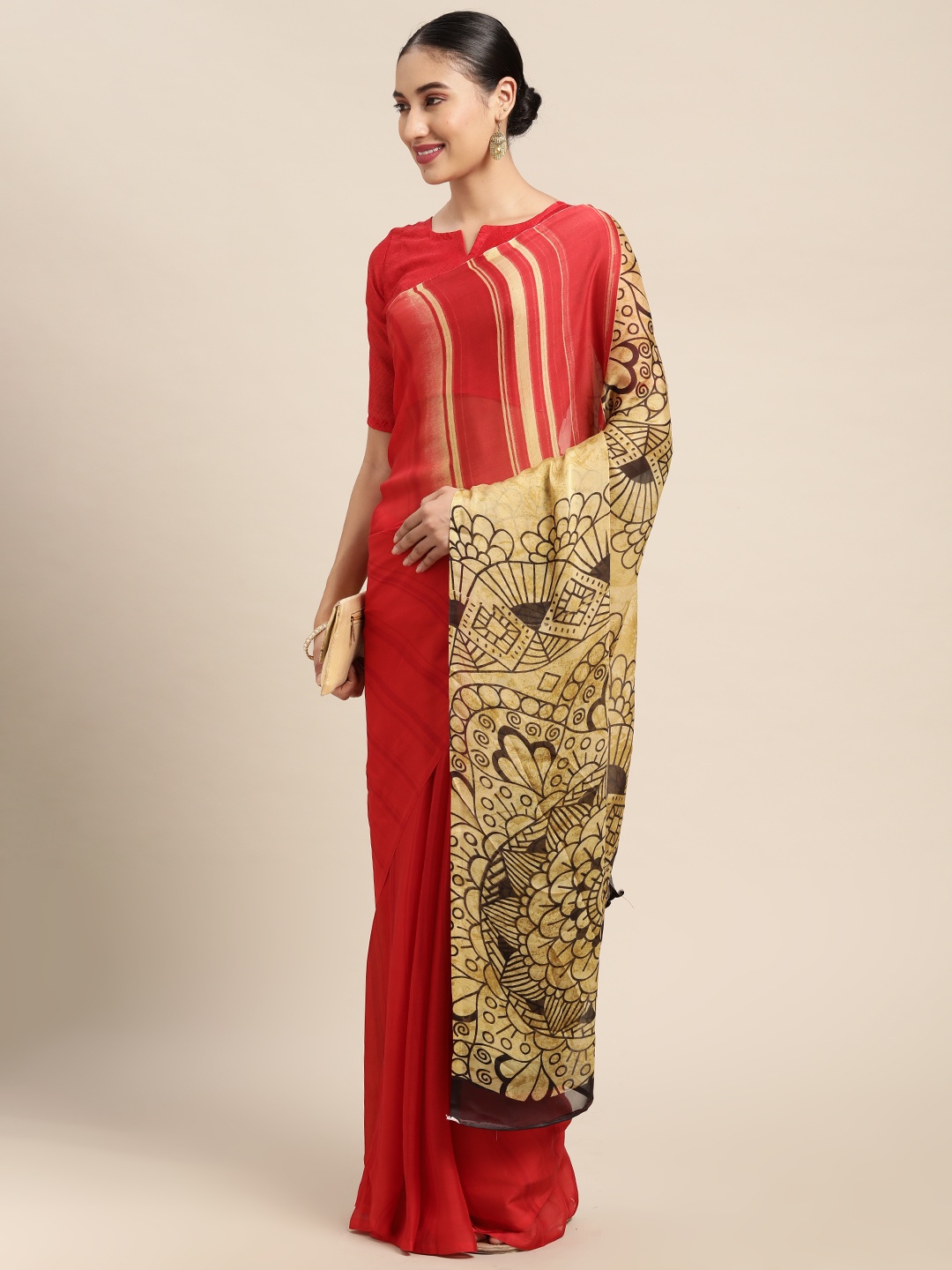 

KALINI Women Red & Beige Ethnic Motifs Printed Saree