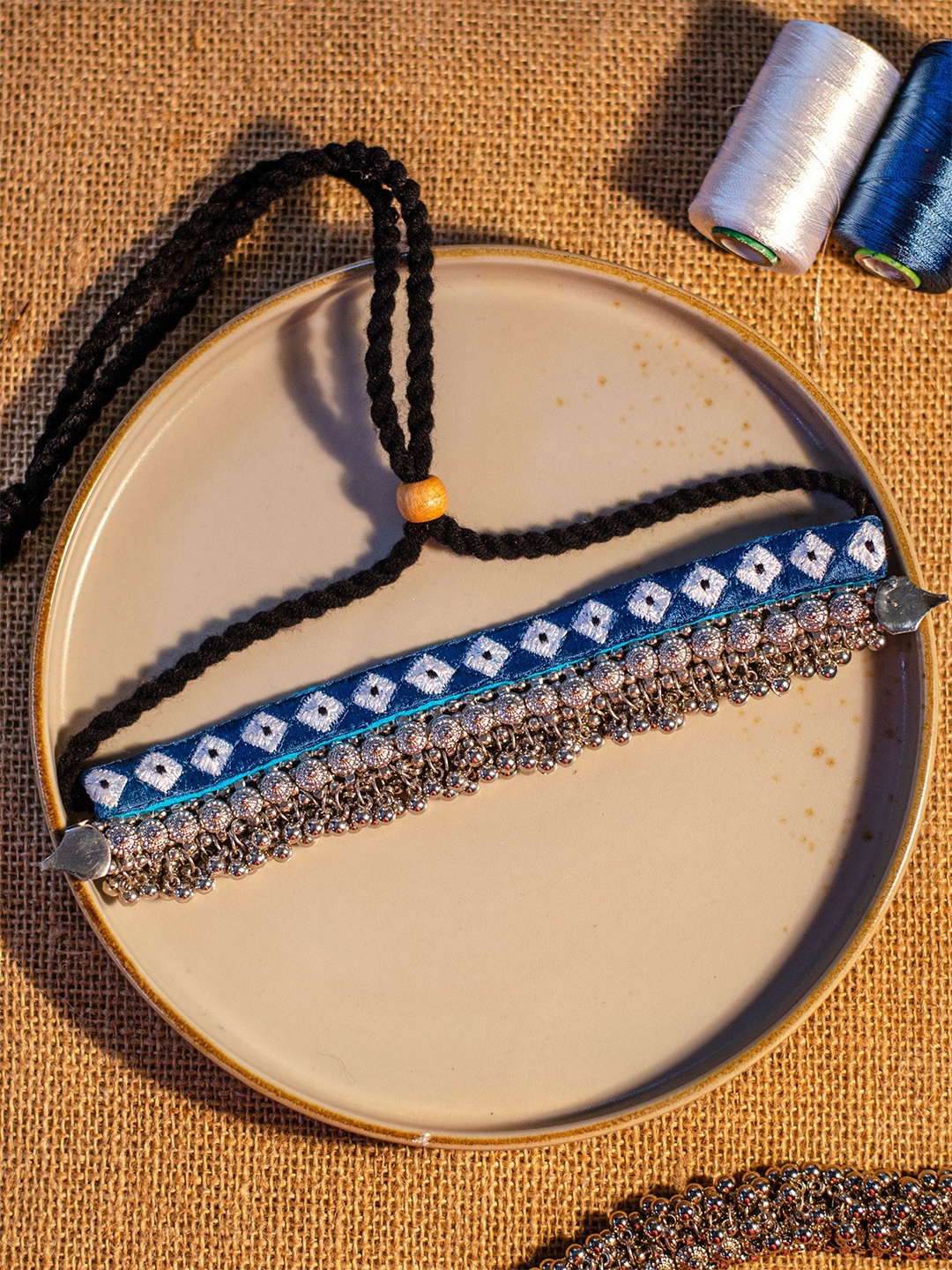 

Krafted with Happiness Blue & Silver-Toned Choker Necklace