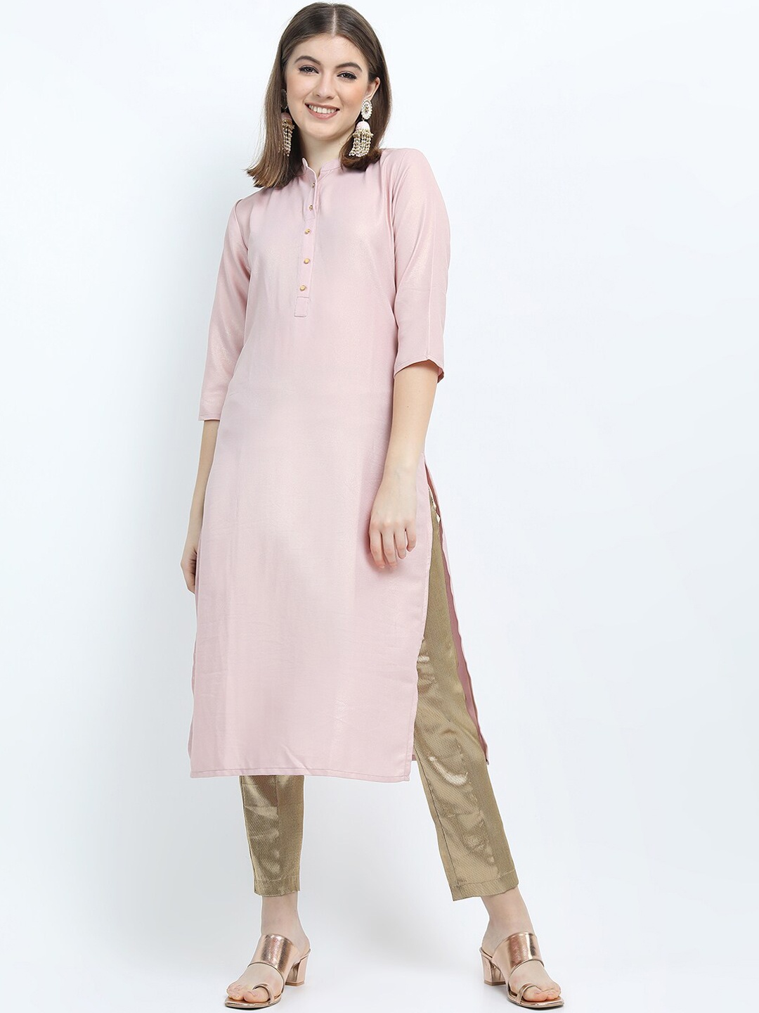 

Vishudh Women Pink Solid Straight Kurta