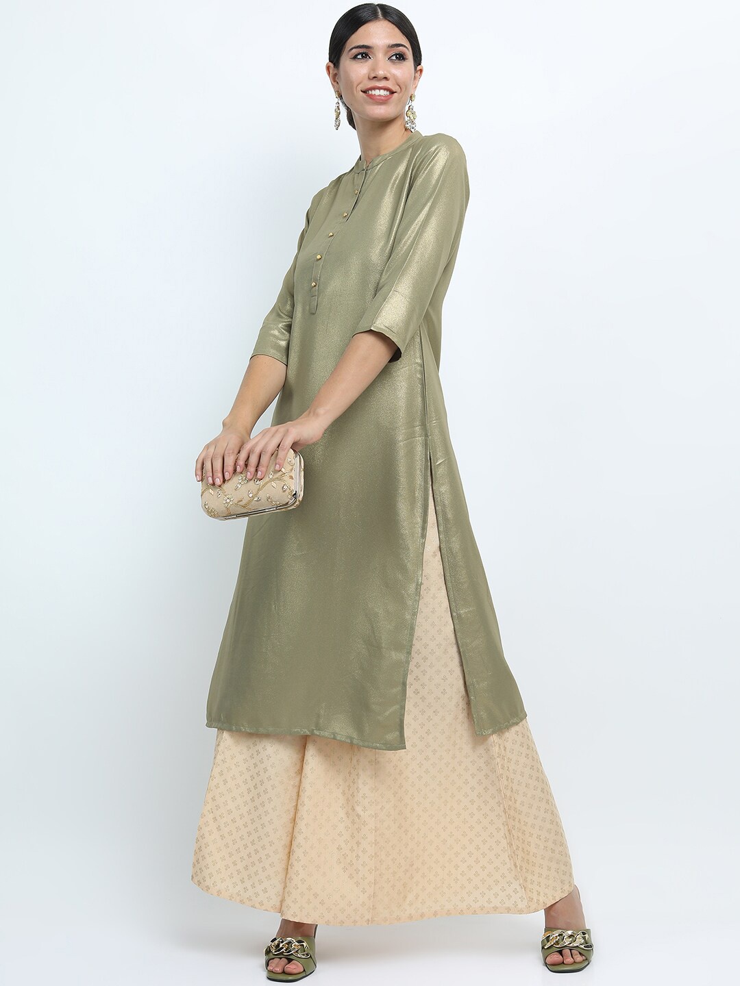 

Vishudh Women Olive Green Solid Kurta