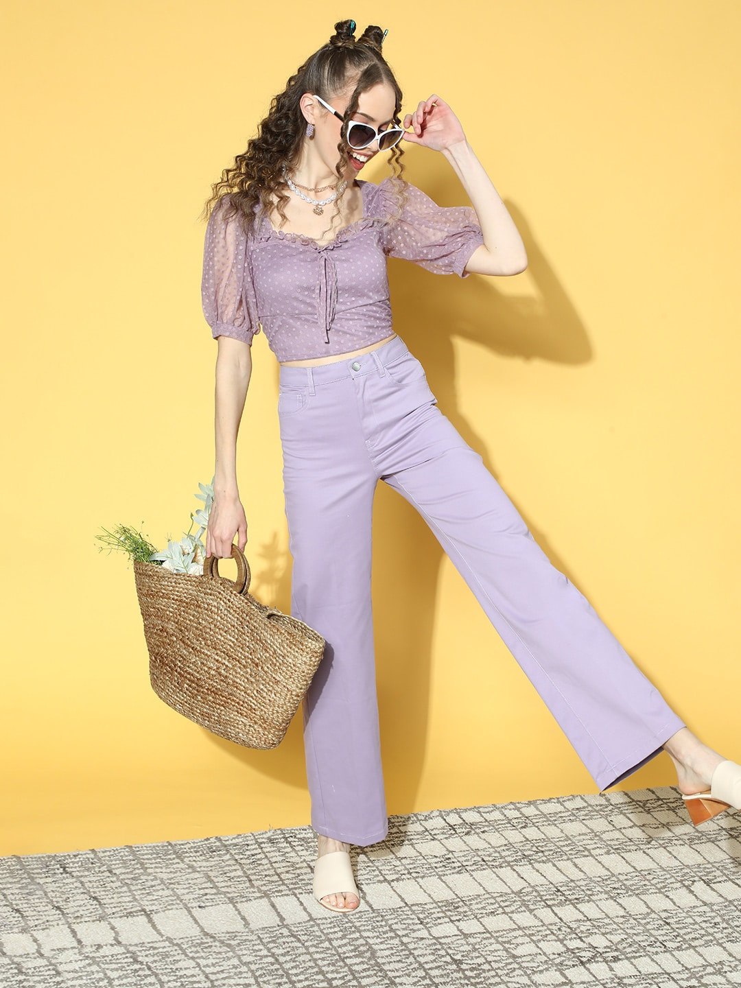 

Athena Women Elegant Lavender Self-Design Bustier Top