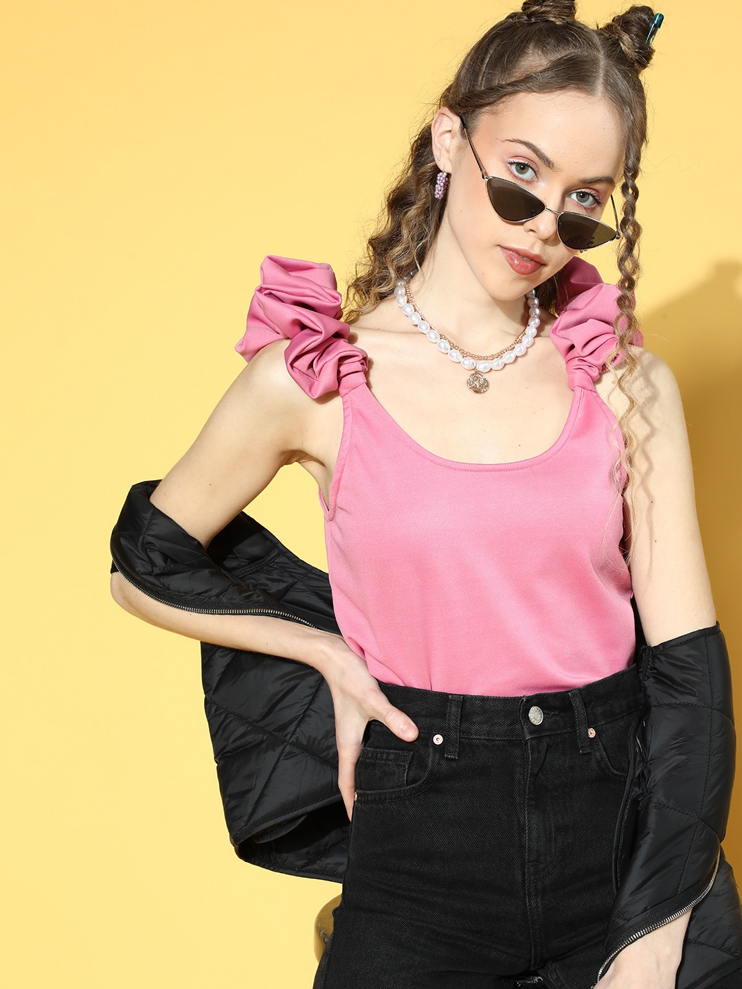 

Athena Pink Ruffles Crop Top