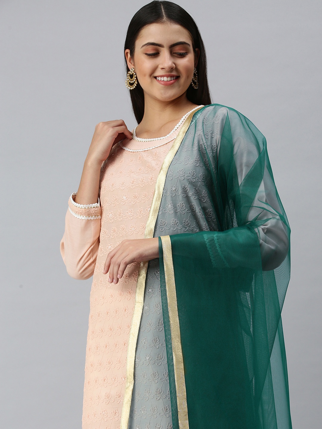 

flaher Women Green Gotta Patti Net Dupatta