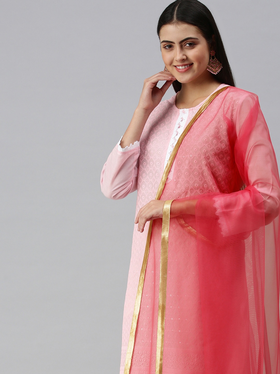 

flaher Women Pink Gotta Patti Net Dupatta