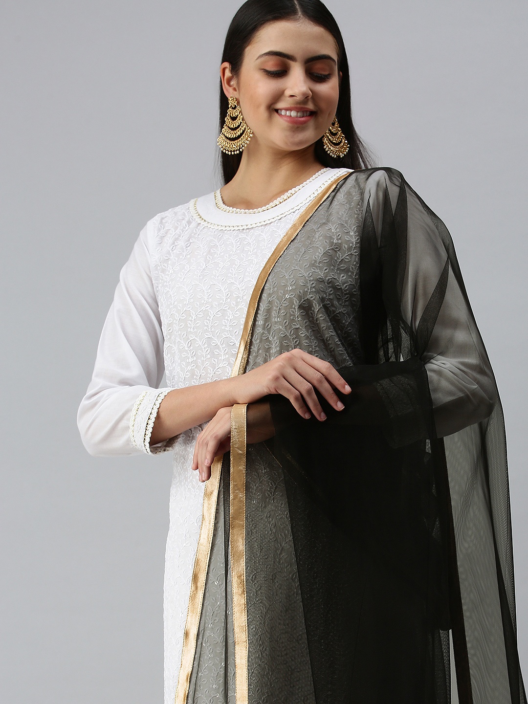 

flaher Women Black Gotta Patti Net Dupatta