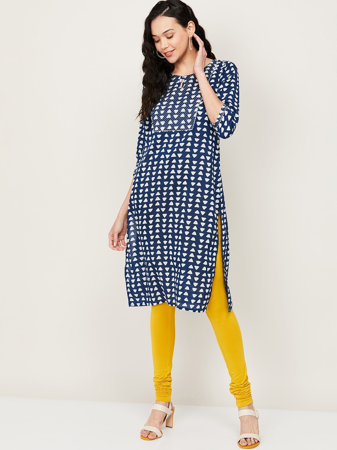 

Melange by Lifestyle Women Blue Geometric Printed Cotton Kurta