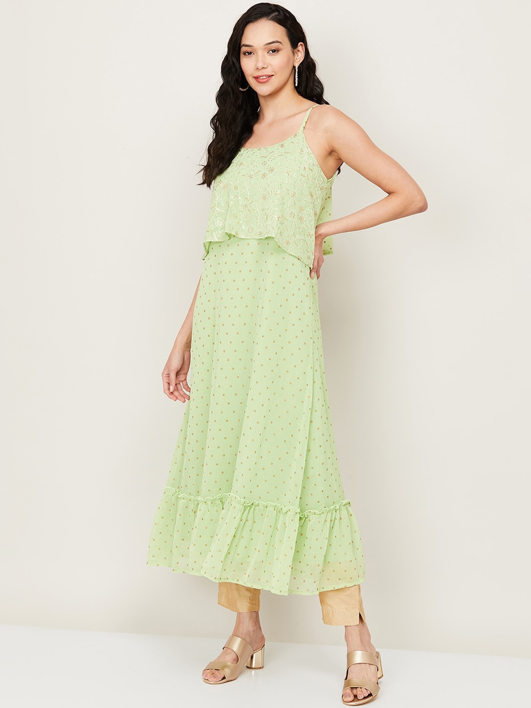

Melange by Lifestyle Women Green Sequinned Thread Work Anarkali Kurta