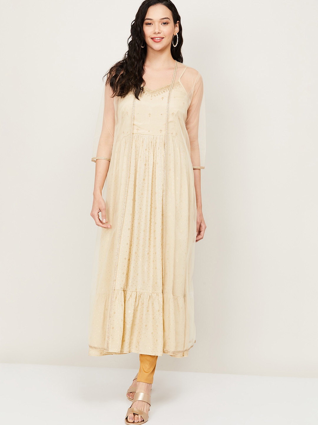 

Melange by Lifestyle Women Beige Embroidered Kurta