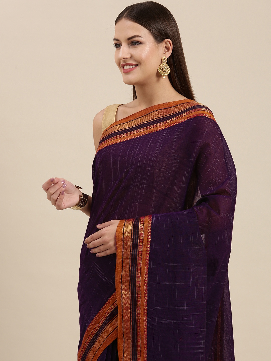 

Pavechas Violet & Beige Venkatgiri Striped Woven Design Pure Cotton Saree