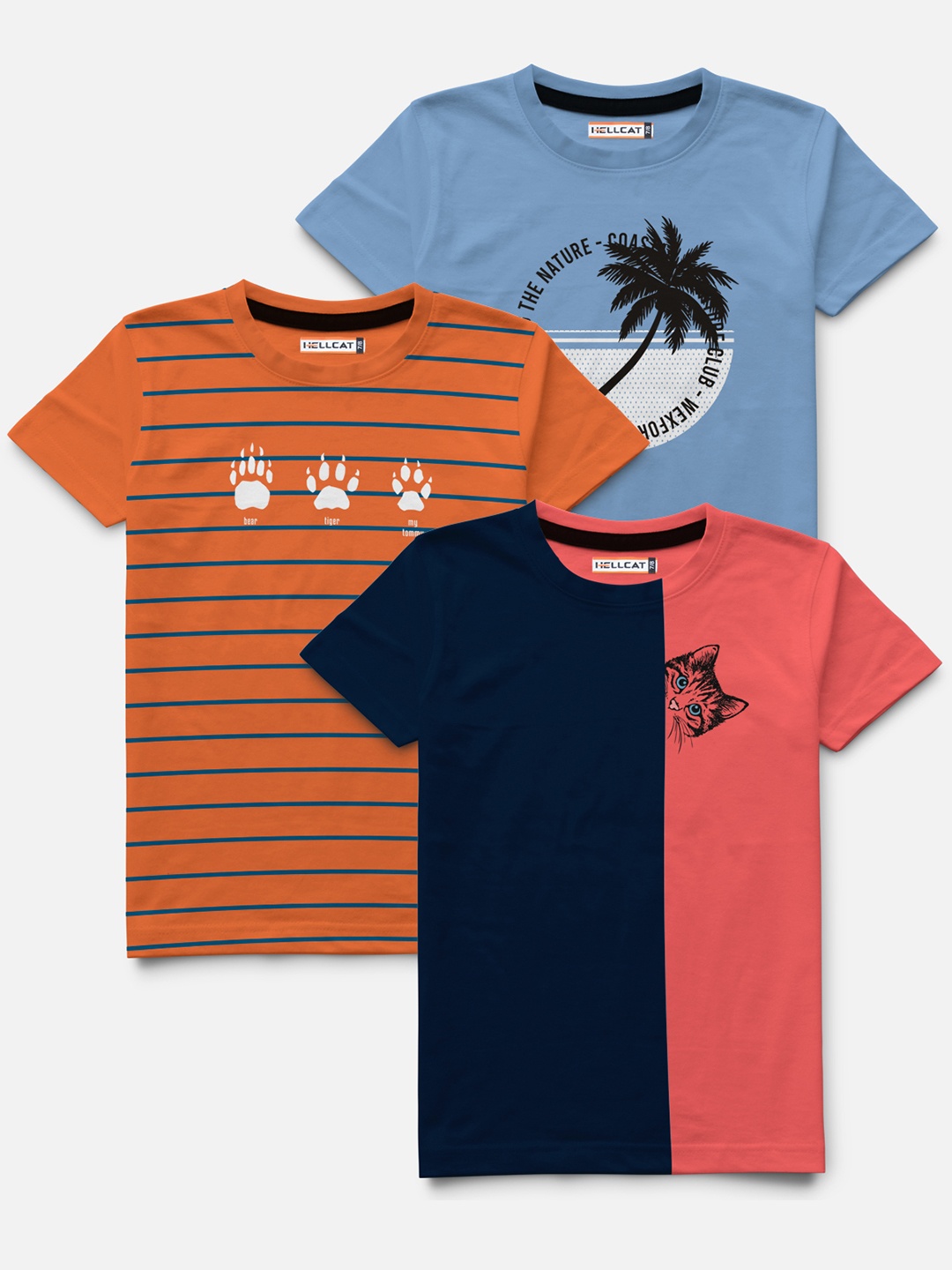 

HELLCAT Boys Pack of 3 Striped Bio Finish Pockets T-shirt, Orange