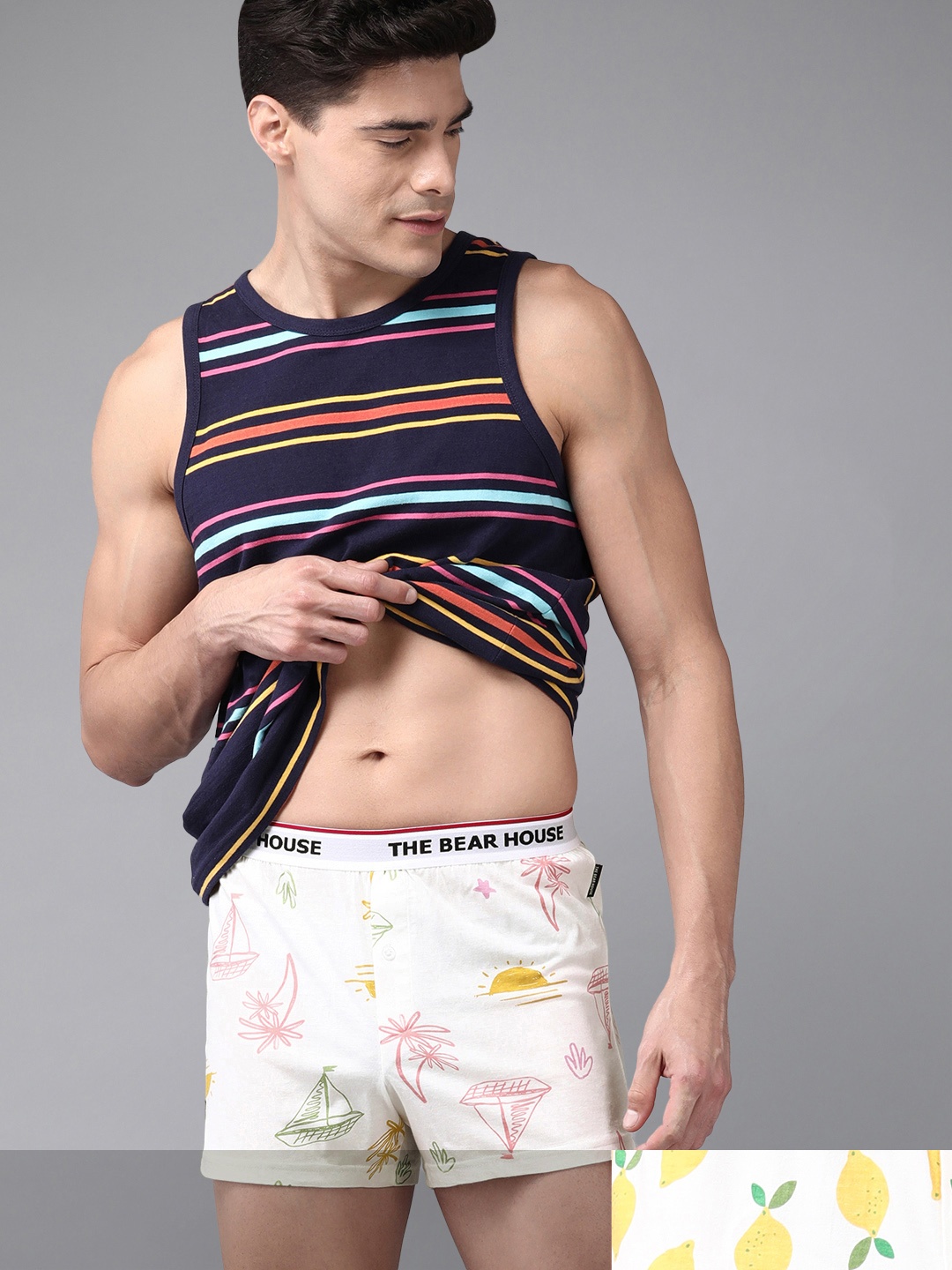 

THE BEAR HOUSE Men White Pack of 2 Printed Knitted Boxers