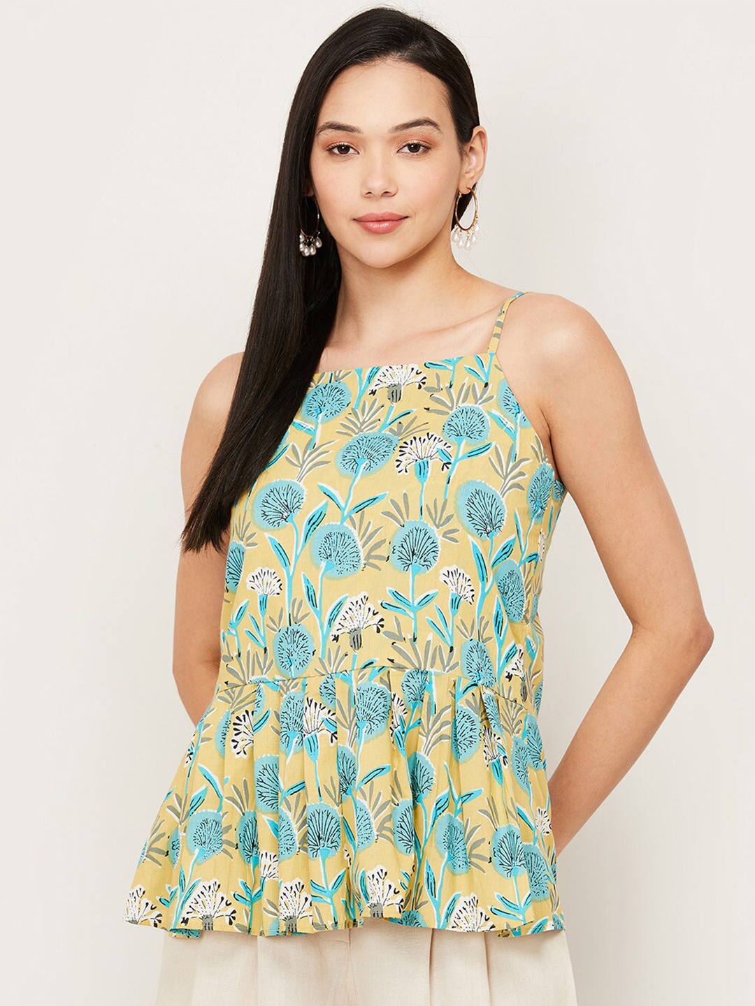 

Colour Me by Melange Yellow Print Peplum Top