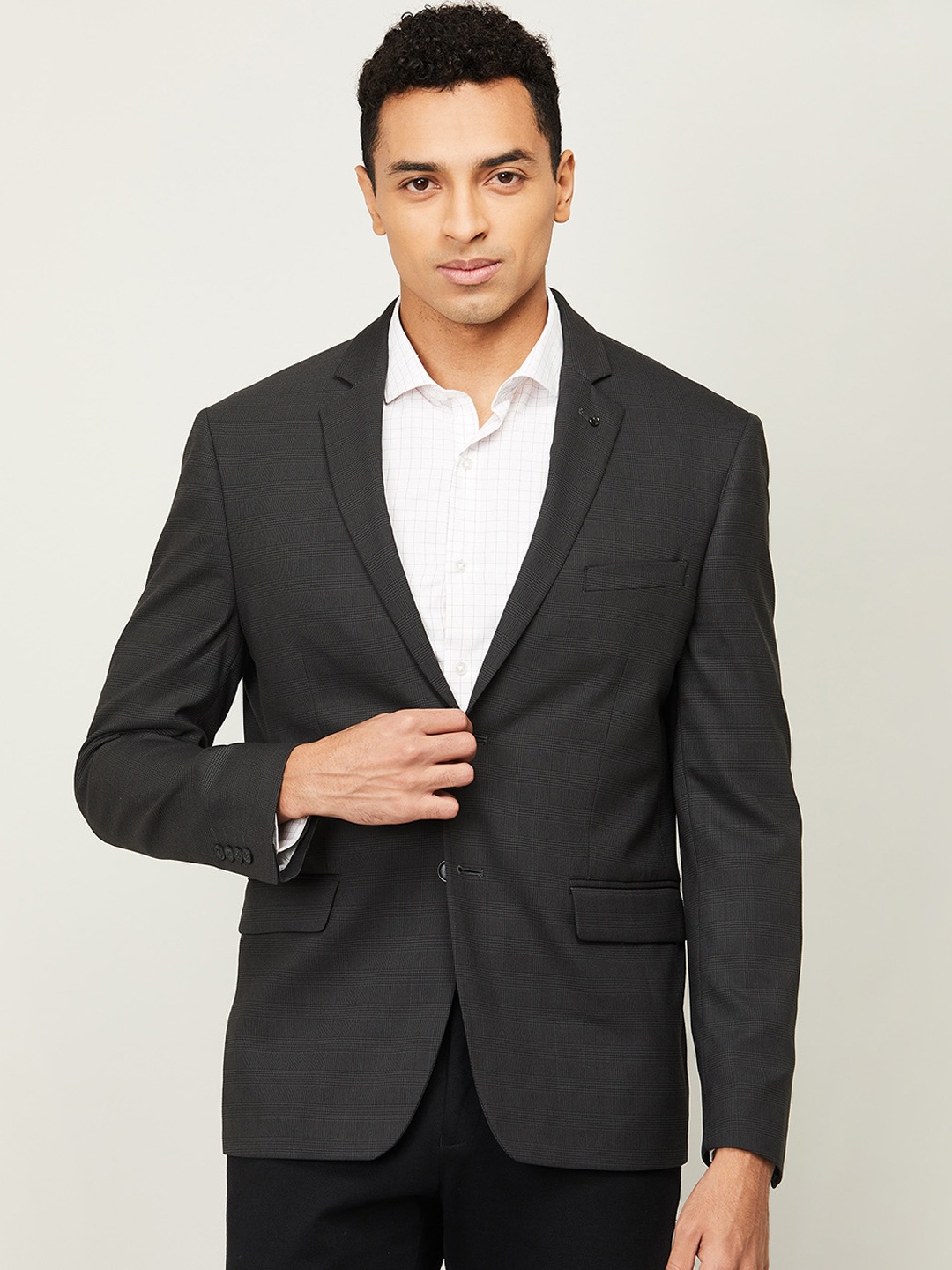 

CODE by Lifestyle Men Black Checked Slim-Fit Single Breasted Formal Blazer