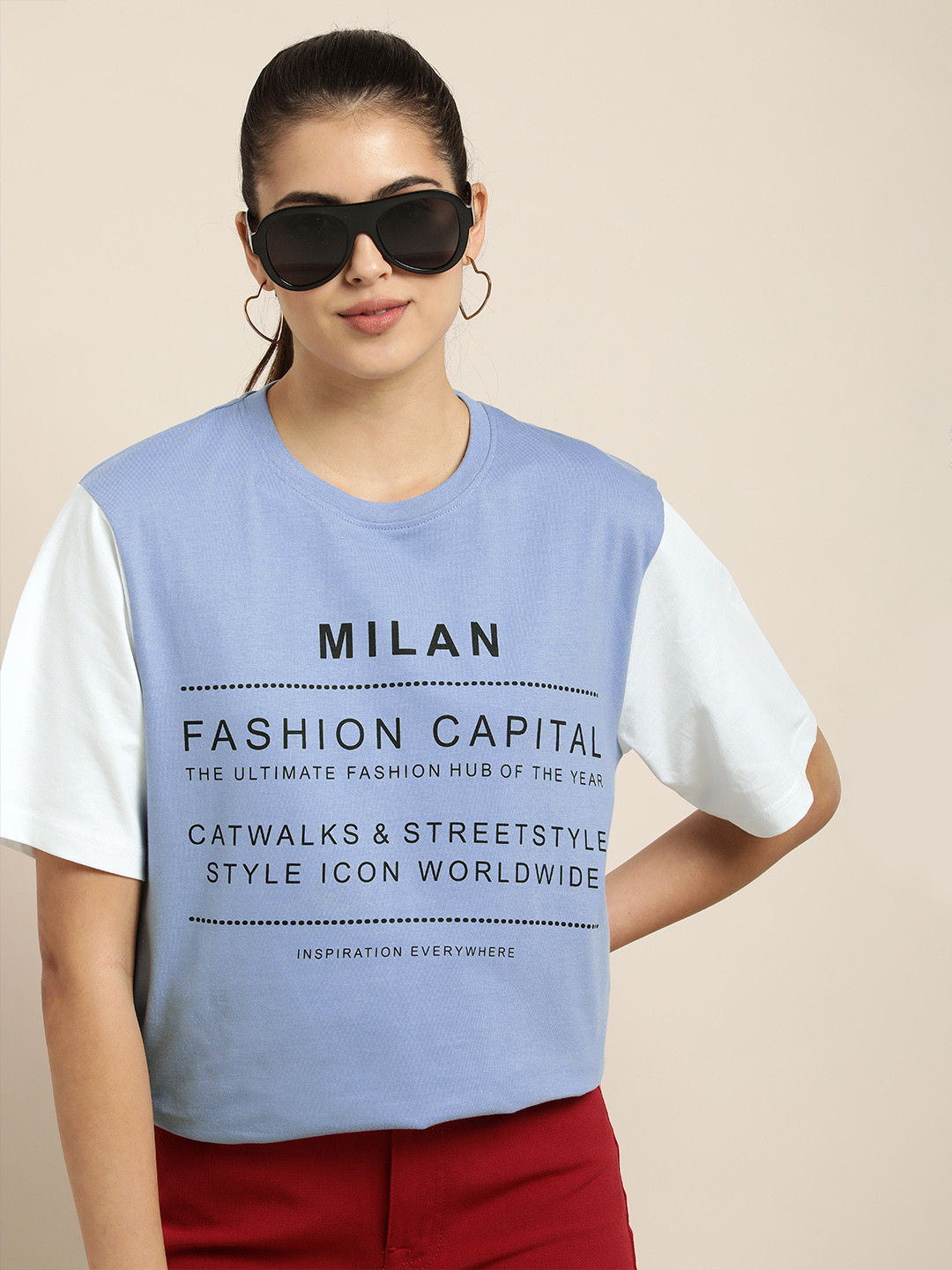 

DILLINGER Women Blue Typography Printed Pure Cotton Oversized T-Shirt
