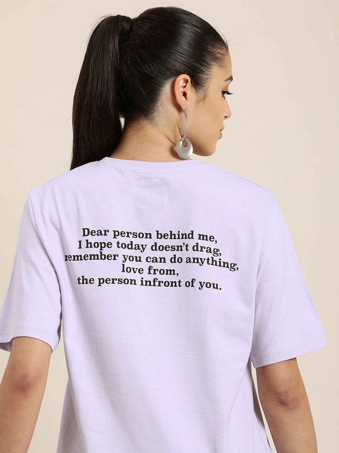 

DILLINGER Women Lavender Typography Printed Pure Cotton Oversized T-Shirt