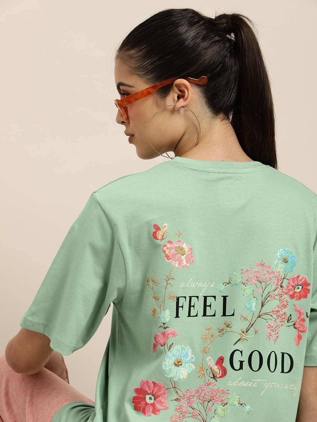 

DILLINGER Women Olive Green Printed Pure Cotton OversizedGraphic Oversized T-Shirt