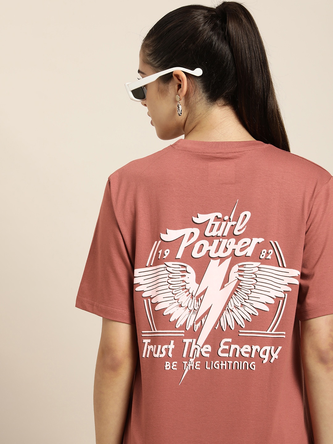 

DILLINGER Women Rose Printed Pure Cotton OversizedOversized T-Shirt