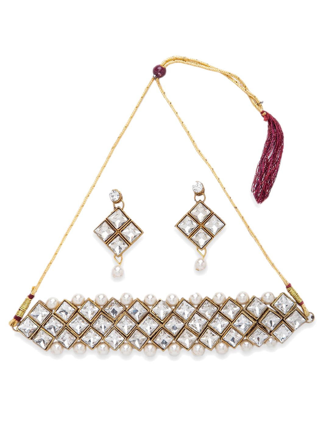 

STEORRA JEWELS Gold-Plated White Kundan Studded Jewelry Set