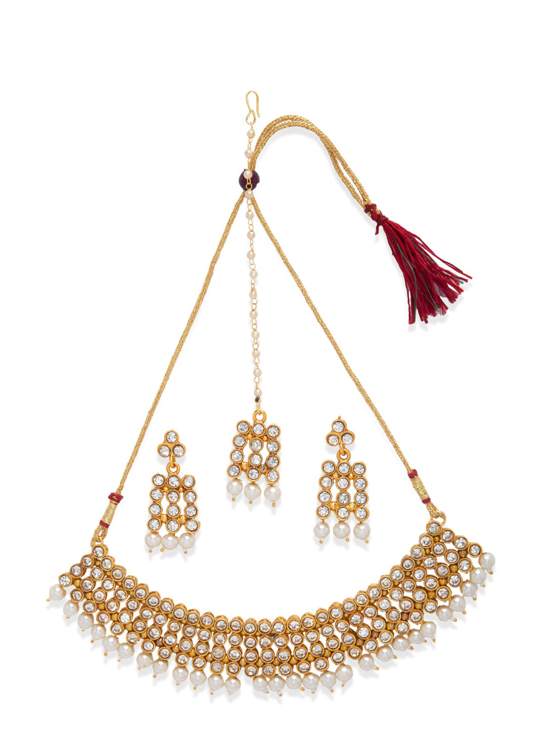 

STEORRA JEWELS Gold-Plated White Kundan-Studded & Beaded Jewellery Set