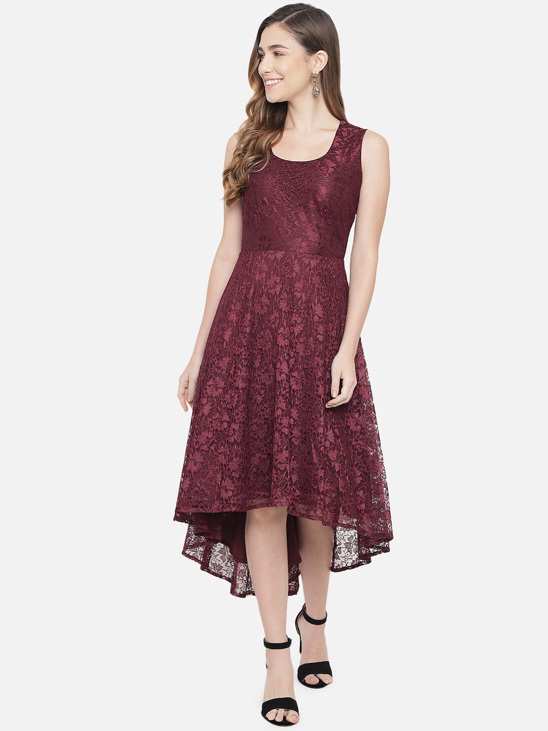 

Just Wow Maroon Lace Midi Dress